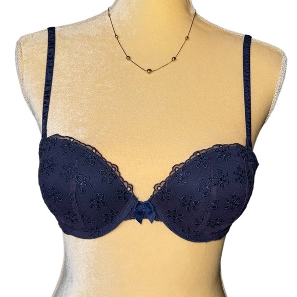 aerie Other - Aerie Push Up Bra Strapless / Convertible Straps Navy w Embroidered Flowers 32B